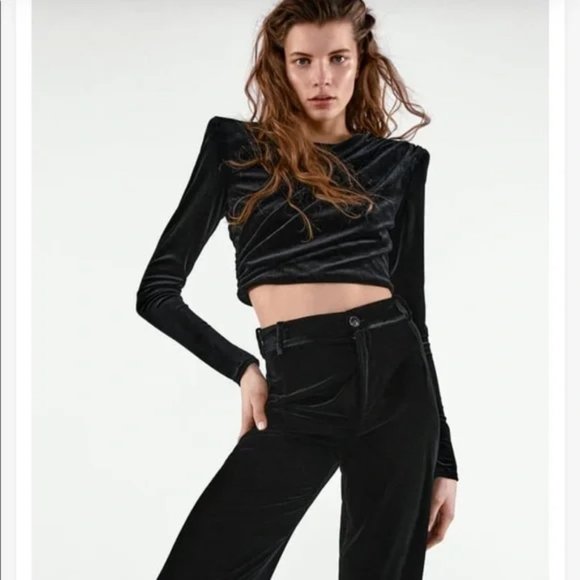ZARA VELVET SHOULDER PAD TOP CROP TOP XS - Picture 10 of 10